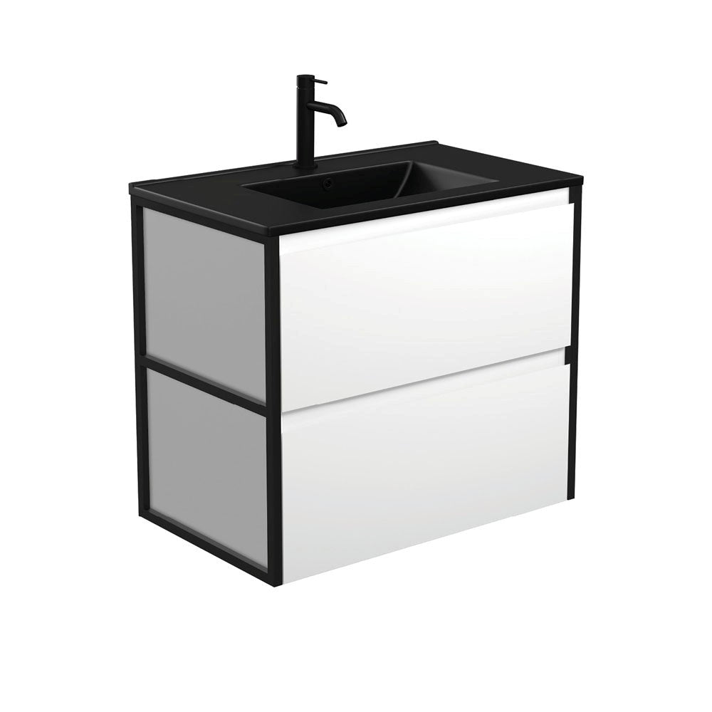 DOLCE MB AMATO 750 Matte White Vanity with Matte Black Frames Wall Hung 1TH