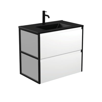 DOLCE MB AMATO 750 Matte White Vanity with Matte Black Frames Wall Hung 1TH