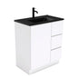 DOLCE Matte Black 750 FINGERPULL Gloss White Vanity on Kick Left Drawers 1TH