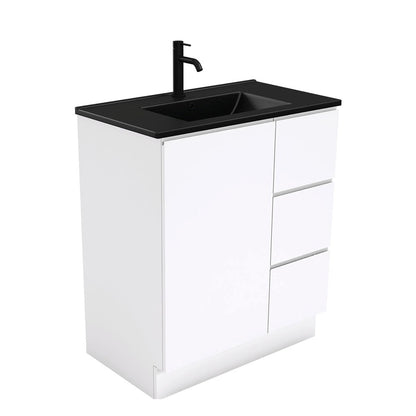 DOLCE Matte Black 750 FINGERPULL Gloss White Vanity on Kick Right Drawers 1TH