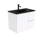 DOLCE Matte Black 750 FINGERPULL Gloss White Vanity Wall Hung Left Drawers 1TH