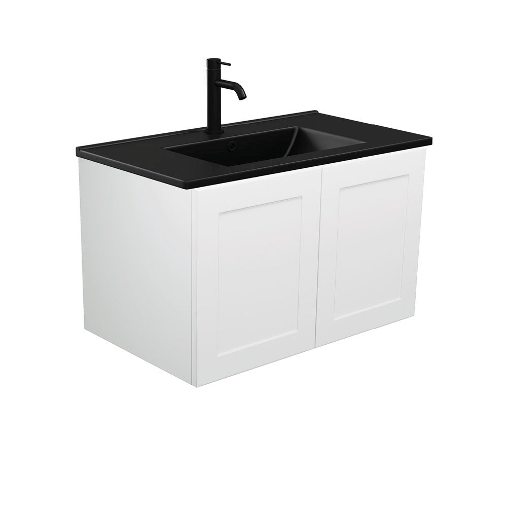 DOLCE Matte Black 750 MILA SHAKERCAB Vanity Wall Hung Left Drawers 1TH