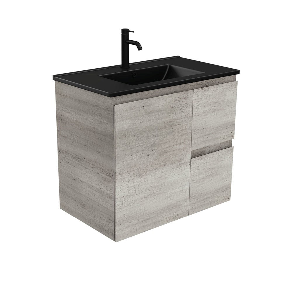 DOLCE Matte Black 750 EDGE INDUSTRIAL Vanity Wall Hung Right Drawers 1TH