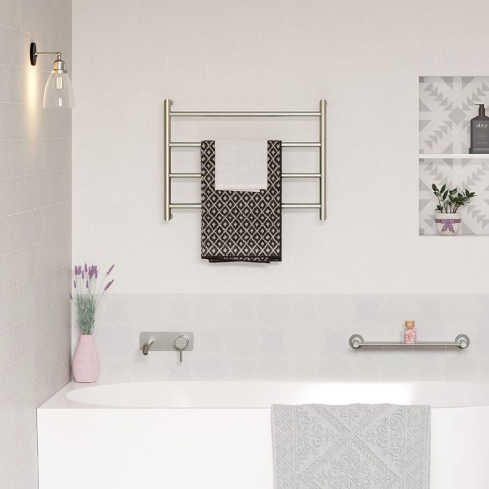 KAYA Round Heated Towel 6045 Brushed Nickel (4 Bars) 600x450x100mm