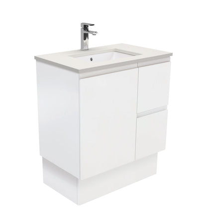 Sarah Roman Sand Undermount 750 Fingerpull Satin White Vanity on Kick
