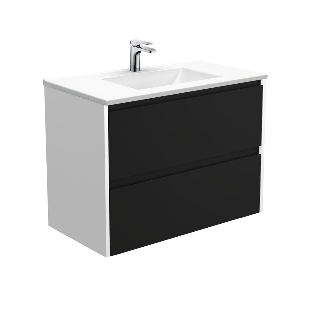 VANESSA AMATO 900 Matte Black Vanity with Matte White Panels Wall Hung 1TH