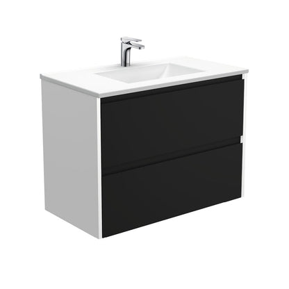 VANESSA AMATO 900 Matte Black Vanity with Matte White Panels Wall Hung 1TH