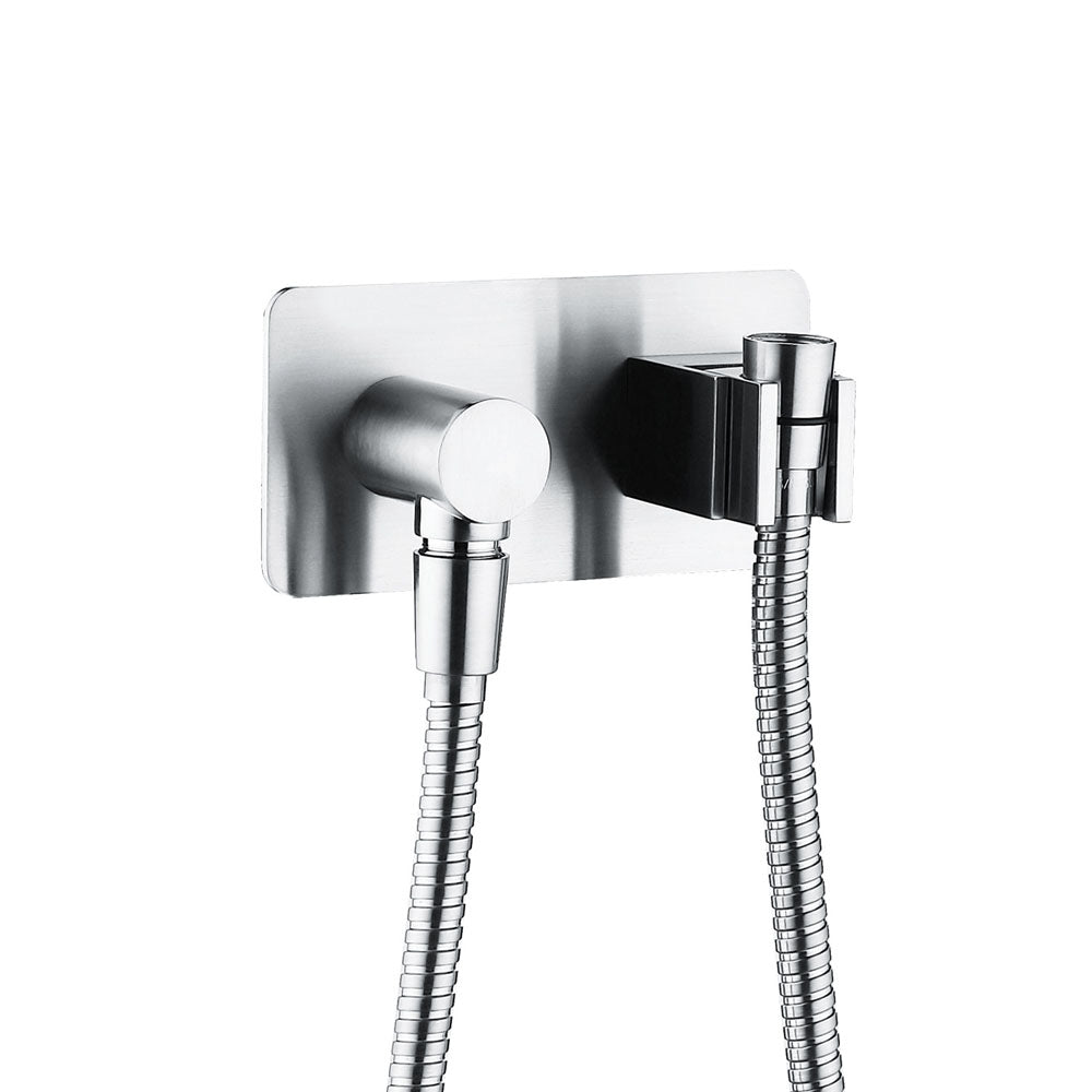 Universal Hand Shower Bracket & Hose, Soft Square Plate, Chrome
