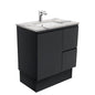 Sarah Calacatta Marble Undermount 750 Fingerpull Satin Black Vanity on Kick