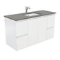 SARAH DOVE GREY 1200 Fingerpull Matte White Wall Hung Cab 1TH