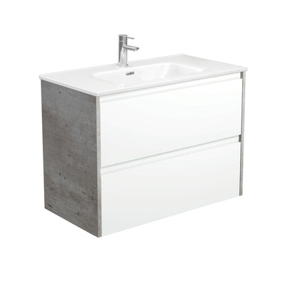 JOLI AMATO 900 Matte White Vanity with INDUSTRIAL Panels Wall Hung 1TH