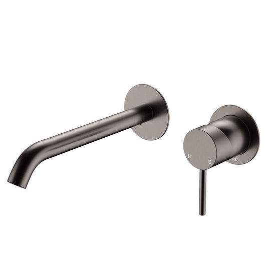 KAYA Basin/Bath Wall Mixer 200mm Outlet Set Gun Metal Round Plates