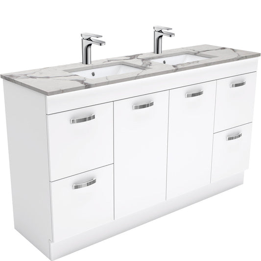 Sarah Calacatta Marble Undermount Double Bowl 1500 UniCab Vanity on Kick