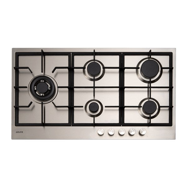 90cm 5 Burner Gas Cooktop  Left Hand Wok C.I.T Flame failure device
