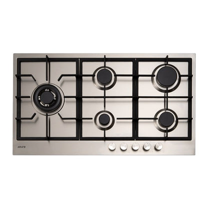 90cm 5 Burner Gas Cooktop  Left Hand Wok C.I.T Flame failure device