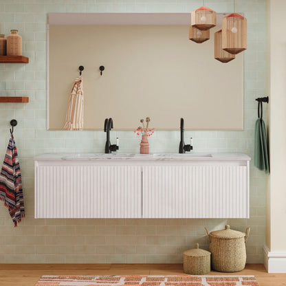 Sarah Calacatta Marble Undermount Double Bowl 1500 Alina Satin White Wall-Hung Vanity