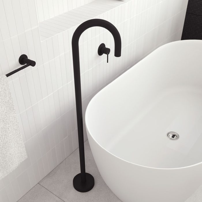 Gooseneck Floor Mounted Bath Outlet, Hustle Matte Black