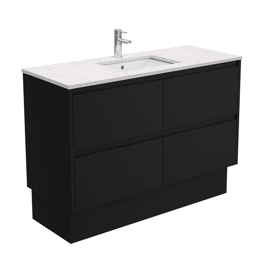 SARAH BIANCO MARBLE AMATO 1200 Satin Black Vanity On Kick 1TH