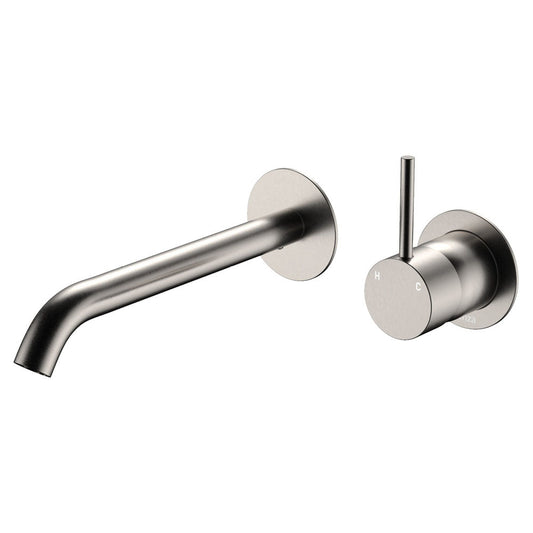 KAYA UP Basin/Bath Mixer 200mm Outlet Set Brush Nickel Round Plates