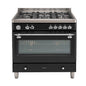 Royal Chiantishire, 90cm Cooker ,  8 function elec Oven, 5 Burner Recessed Gas Top Left WOK Large 109ltr gross ,Analogue Clock bottom storage