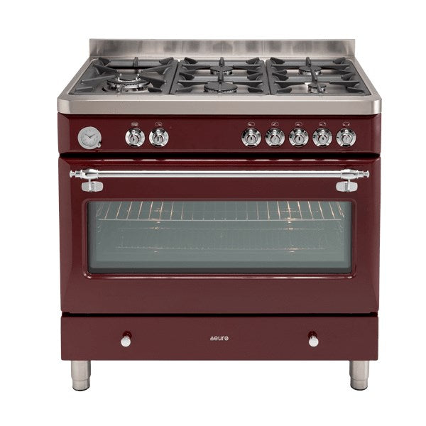 Royal Chiantishire, 90cm Cooker, 8 function elec Oven 5 Burner Recessed Gas Top Left WOK Large 109ltr gross,Analogue Clock bottom storage
