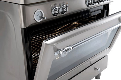 Royal Chiantishire, 90cm Cooker,  8 function elec Oven 5 Burner Recessed Gas Top Left WOK Large 109ltr gross,Analogue Clock, bottom storage