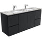 SARAH CALACATTA MARBLE 1500 Fingerpull Matte Black Wall Hung Cab Double Bowl 1TH