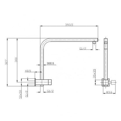 8'' Square Black Shower Station Top Water Inlet