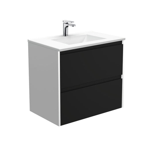 VANESSA AMATO 750 Matte Black Vanity with Matte White Panels Wall Hung 1TH