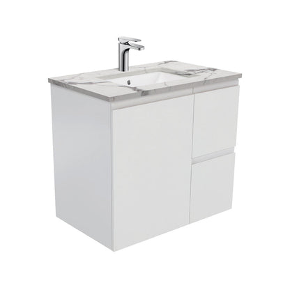 Sarah Calacatta Marble Undermount 750 Fingerpull Satin White Wall-Hung Vanity