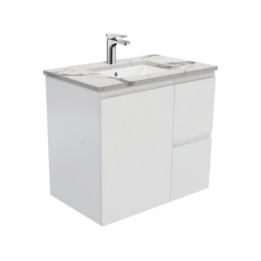 Sarah Calacatta Marble Undermount 750 Fingerpull Satin White Wall-Hung Vanity