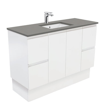 SARAH DOVE GREY 1200 Fingerpull Matte White Cab on Kick 1TH
