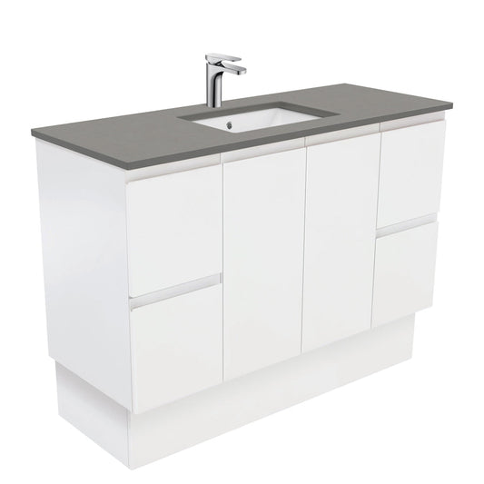 SARAH DOVE GREY 1200 Fingerpull Matte White Cab on Kick 1TH