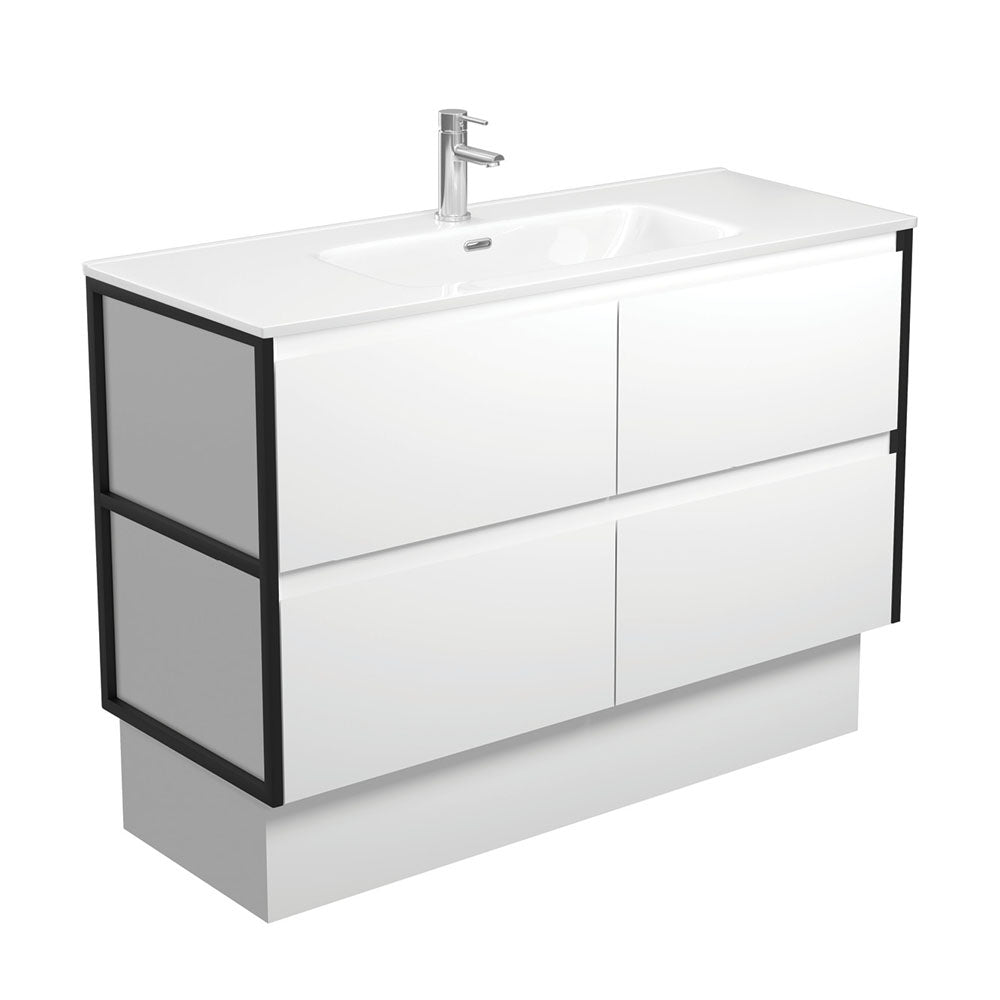 JOLI AMATO 1200 Matte White Vanity with Matte Black Frames and Kick 1TH