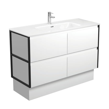 JOLI AMATO 1200 Matte White Vanity with Matte Black Frames and Kick 1TH