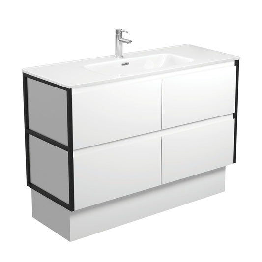 JOLI AMATO 1200 Matte White Vanity with Matte Black Frames and Kick 1TH