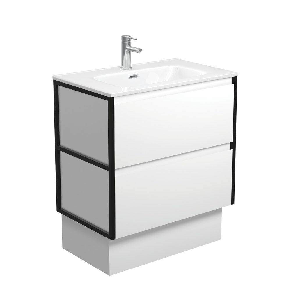 JOLI AMATO 750 Matte White Vanity with Matte Black Frames and Kick 1TH