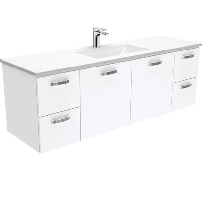 VANESSA Poly Marble 1500 Wall Hung UNIVERSAL Cab with Handles Single Bowl 1TH