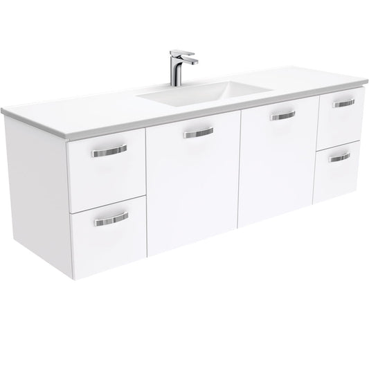 VANESSA Poly Marble 1500 Wall Hung UNIVERSAL Cab with Handles Single Bowl 1TH