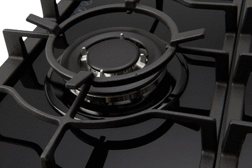 90cm 5 Burner Gas Cooktop Left Wok + Flame  device + Cast Iron trivets+ Black Glass