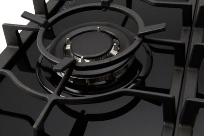 90cm 5 Burner Gas Cooktop Left Wok + Flame  device + Cast Iron trivets+ Black Glass