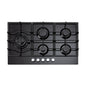 90cm 5 Burner Gas Cooktop Left Wok + Flame  device + Cast Iron trivets+ Black Glass