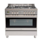 90cm Freestanding 5 Function GAS Oven  LED Clock  Electric Grill  Gas Hob + FFD Large 109ltr gross capacity bottom storage