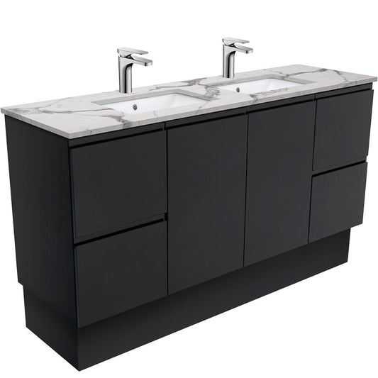 SARAH CALACATTA MARBLE 1500 Fingerpull Matte Black Cab on Kick Double Bowl 1TH