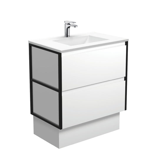 VANESSA AMATO 750 Matte White Vanity with Matte Black Frames and Kick 1TH