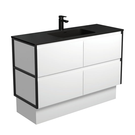 MONTANA AMATO 1200 Matte White Vanity with Matte Black Frames and Kick 1TH