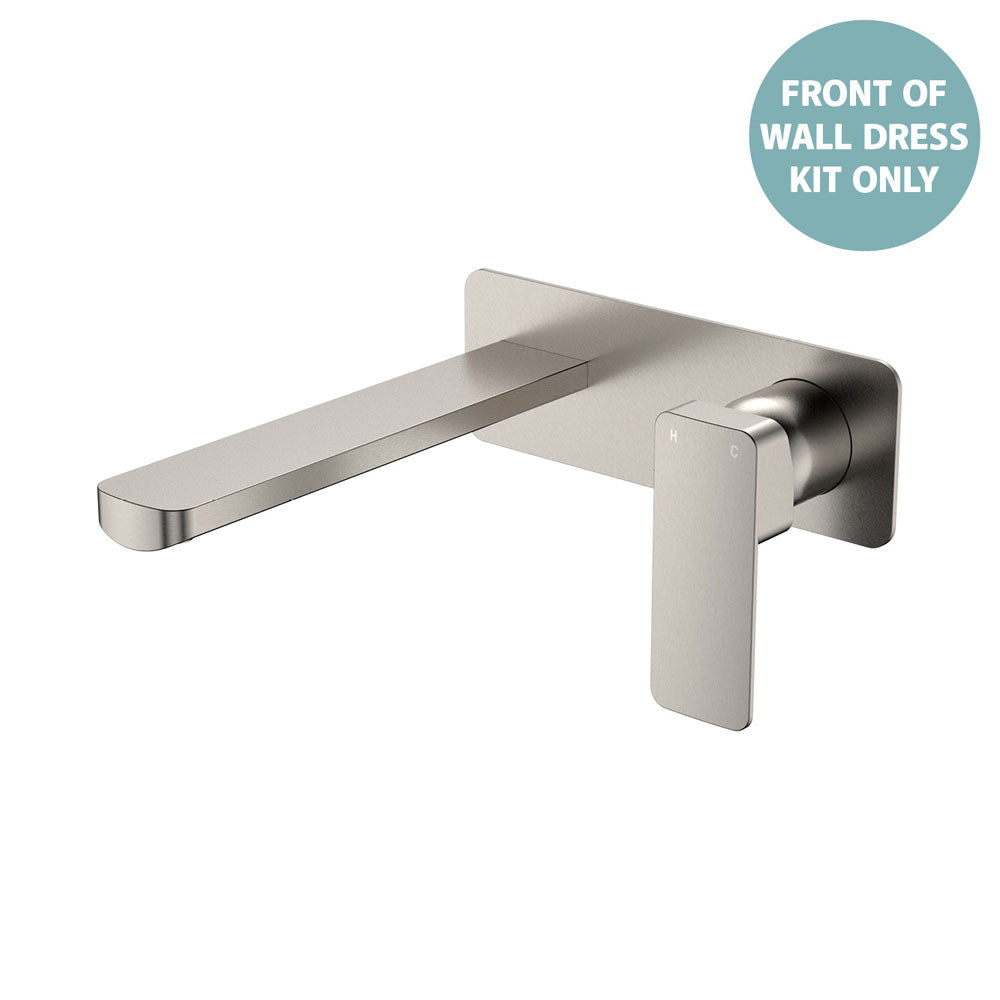 Tono Wall Basin/Bath Mixer Set Dress Kit, Brushed Nickel, Rectangular Plate, 200mm Outlet