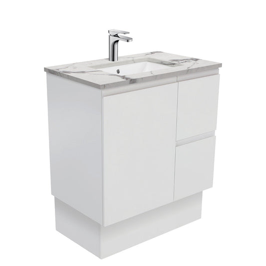 Sarah Calacatta Marble Undermount 750 Fingerpull Satin White Vanity on Kick