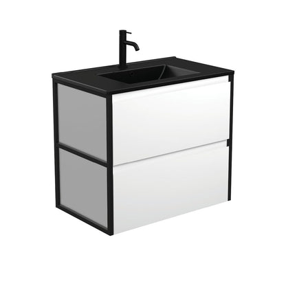 DOLCE MB AMATO 750 Matte White Vanity with Matte Black Frames Wall Hung 1TH