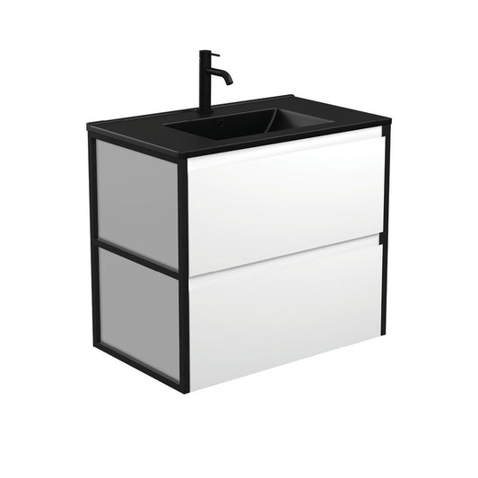 DOLCE MB AMATO 750 Matte White Vanity with Matte Black Frames Wall Hung 1TH